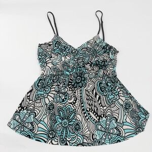 Vintage Y2K Charlotte Russe‎ Babydoll Tank Top in White Teal Size L